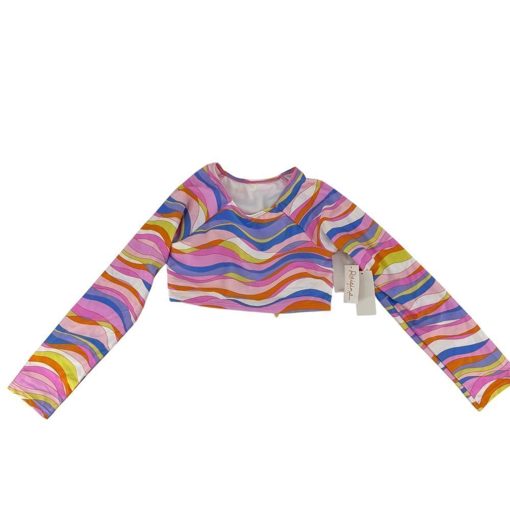 Raisins Rash Guard Bikini Top Girls Sz 16 Long Sleeve Colorful Pink Padded Swim